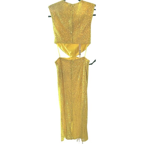 Mac Duggal Gold Sequin Twist Front Cutout Gown Size 2 New With Tags - Picture 10 of 16